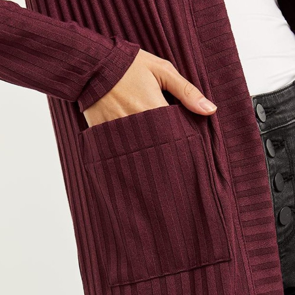 Burgundy/Fig Cardigan with Pockets in XS, M, XL - Picture 3 of 4
